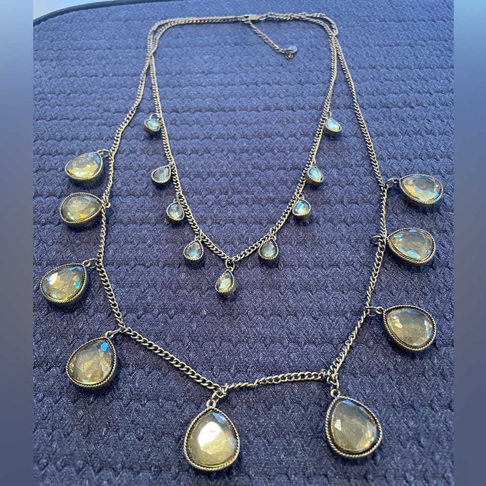 Marilyn Schiff amber bead 2 tier brass necklace